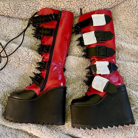 NEW Widow Appetite For Destruction Dolls Kill Spiked Boots Platform Faux Leather - Picture 4 of 11